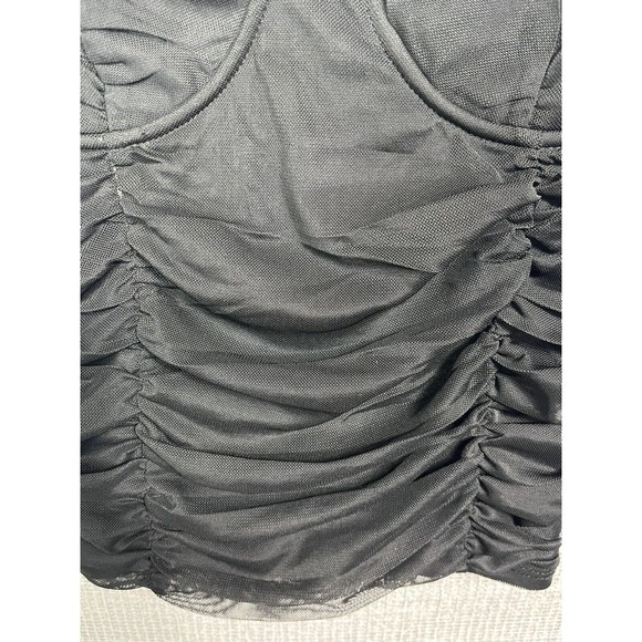 Black Y2K Mesh Ruched Bustier Blouse Spaghetti Strap Stretch XL - Picture 3 of 9